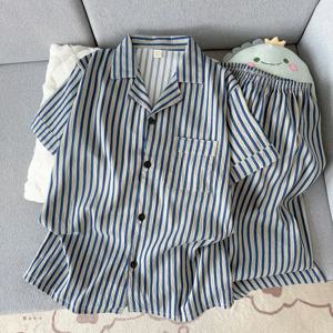 2피스 세트 남성용 스트라이프 빈티지 파자마 홈웨어 남성 나이트웨어 라운지웨어 부드러운 캐주얼 여름 2026 시원한 파자마 세트