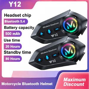 Y12 블루투스 5.4 오토바이 헬멧 헤드셋 스테레오 음성 제어 핸즈프리 통화 방수 500mAh 주변광 포함