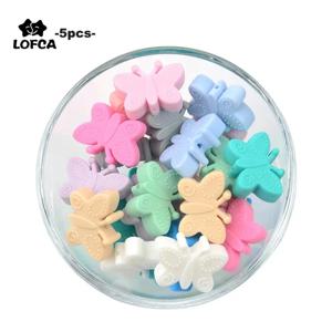 나비 구슬 실리콘 5pcs Teethers BPA 무료 DIY 느슨한 구슬 젖니가 남 목걸이 동물 모양의 젖꼭지 홀더 액세서리