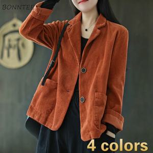여성용 코듀로이 블레이저, 데일리 인기 오버사이즈 노치 빈티지, 순수 하라주쿠, 심플한 스타일리시, 올 매치 레트로, 인스 칼리지, 가을