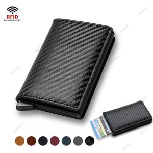 탄소 섬유 신용 카드 소지자 지갑 남성 브랜드 Rfid 블랙 매직 Trifold 가죽 슬림 미니 지갑 작은 돈 가방 남성 지갑