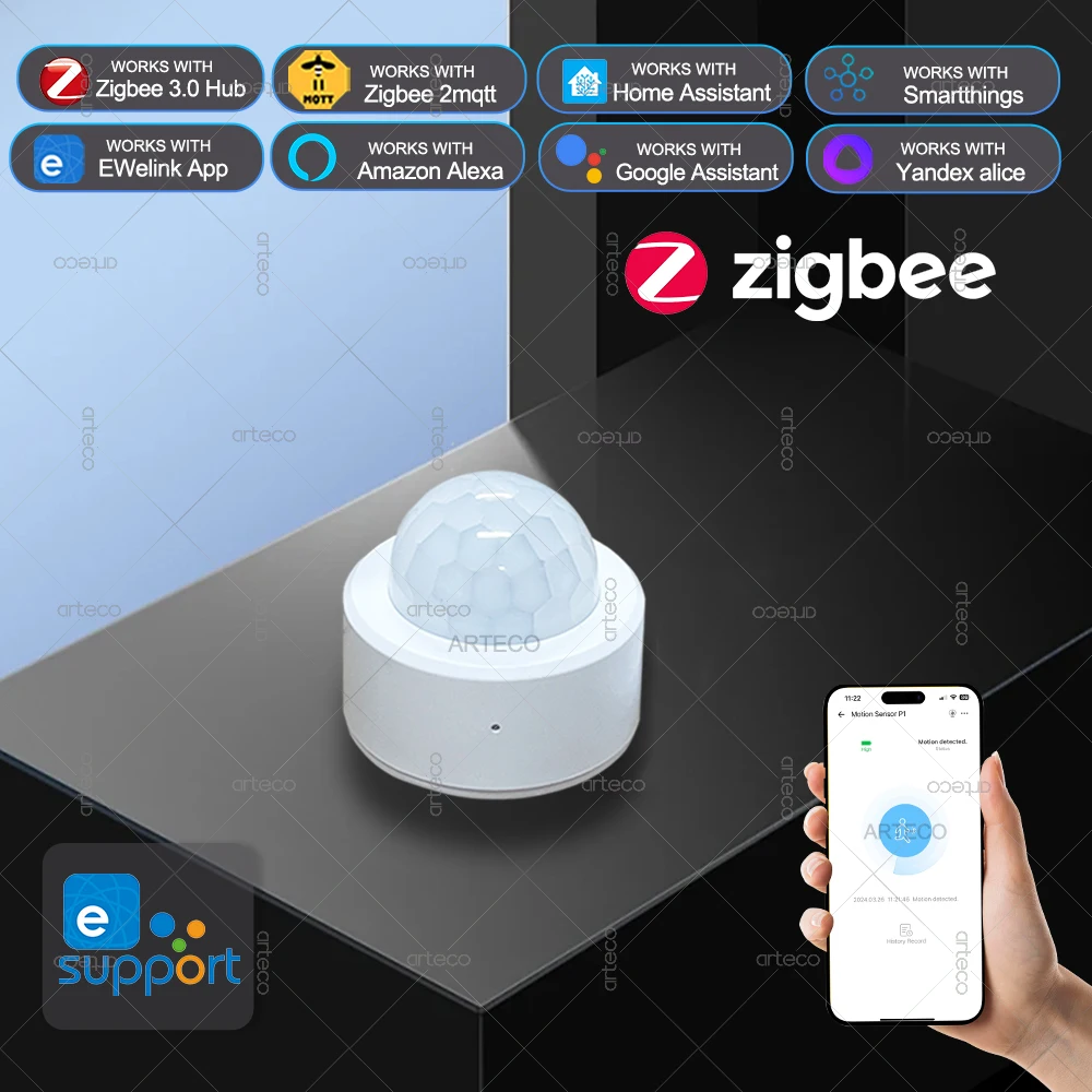 Ewelink Zigbee 3.0 미니 PIR 모션 센서 인간 모션 적외선 감지기 홈 보안 알람은 Alexa Google Zigbee2MQTT와 함께 작동합니다.