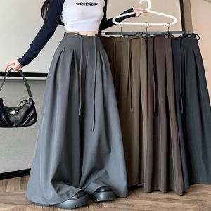 하이웨이스트 와이드 레그 수트 팬츠 여성용 봄 여름 루즈핏 캐주얼 슬리밍 플로어 기장 스커트 팬츠 폴리에스터 섬유
