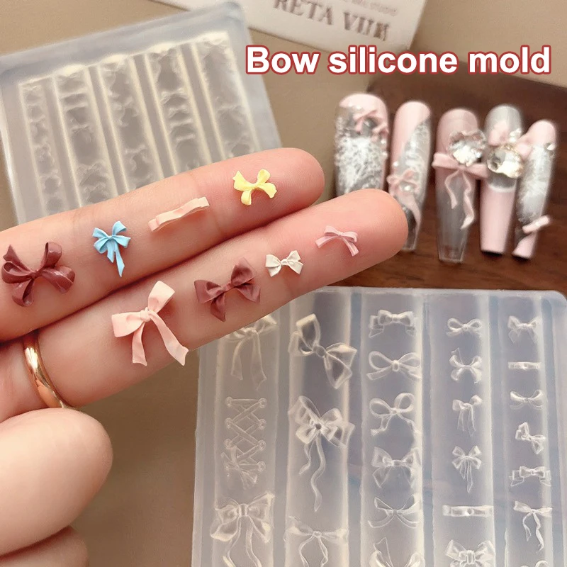 【평화】3D 리본 보우노트 모양 몰드 스탬핑 스텐실 UV 젤 폴리쉬 아트 몰드 실리콘 조각 몰드 DIY 디자인 네일 참 데코