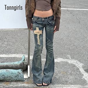 Tonngirls 2000s 일본 청바지 바지 여성 로우 허리 데님 바지 streetwear 아메리칸 레트로 y2k 바지 청바지 슬림 e-girls 청바지