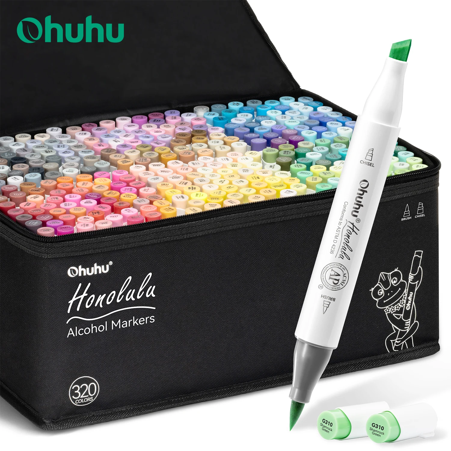 Ohuhu Honolulu 320 색상 마커 펜 세트 알코올 아트 마커 리필 가능 듀얼 팁 스케치 드로잉 만화 학교 미술 용품