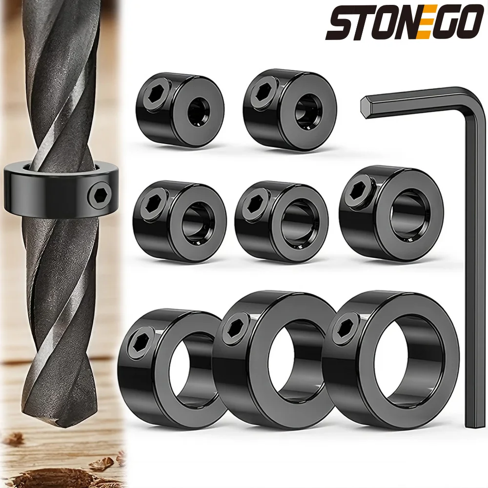 STONEGO 8개 드릴 비트 깊이 스톱 링 - 3-16mm 조정 가능한 칼라, 포지셔너, 정밀 목공용