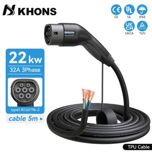 Khons 전기 자동차용 EV 충전기 타입 2 암 자동차 측면 5m 케이블, 32A 22KW 자동차 충전 스테이션, 3 상 11KW 22KW IEC62196-2