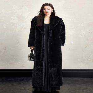 라우타로 겨울 엑스트라 롱 엘레강스 럭셔리 시크 두꺼운 따뜻한 부드러운 블랙 플러피 인조 모피 코트 여성 숄 칼라 퍼리 오버코트 2025