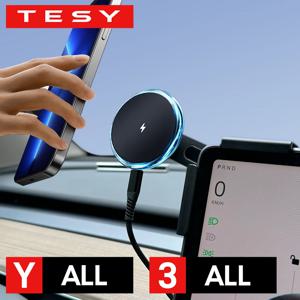 TESY 블루 라이트 마그네틱 무선 충전기 폰 홀더 스크린 마운트 테슬라 모델 Y 3 S X 주니퍼용 MagSafe 호환