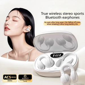 X58 이어 클립 이어폰 미러 표면 디지털 디스플레이 소프트 실리콘 무선 블루투스 헤드폰 소음 감소 HD 사운드