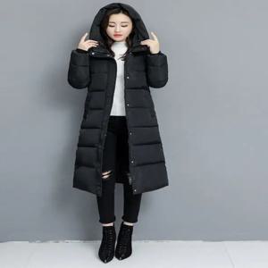 플러스 사이즈 여성용 겨울 코튼 재킷 두꺼운 롱 오버 니 다운 코트 따뜻한 통근 스타일 지퍼 클로저 솔리드 컬러