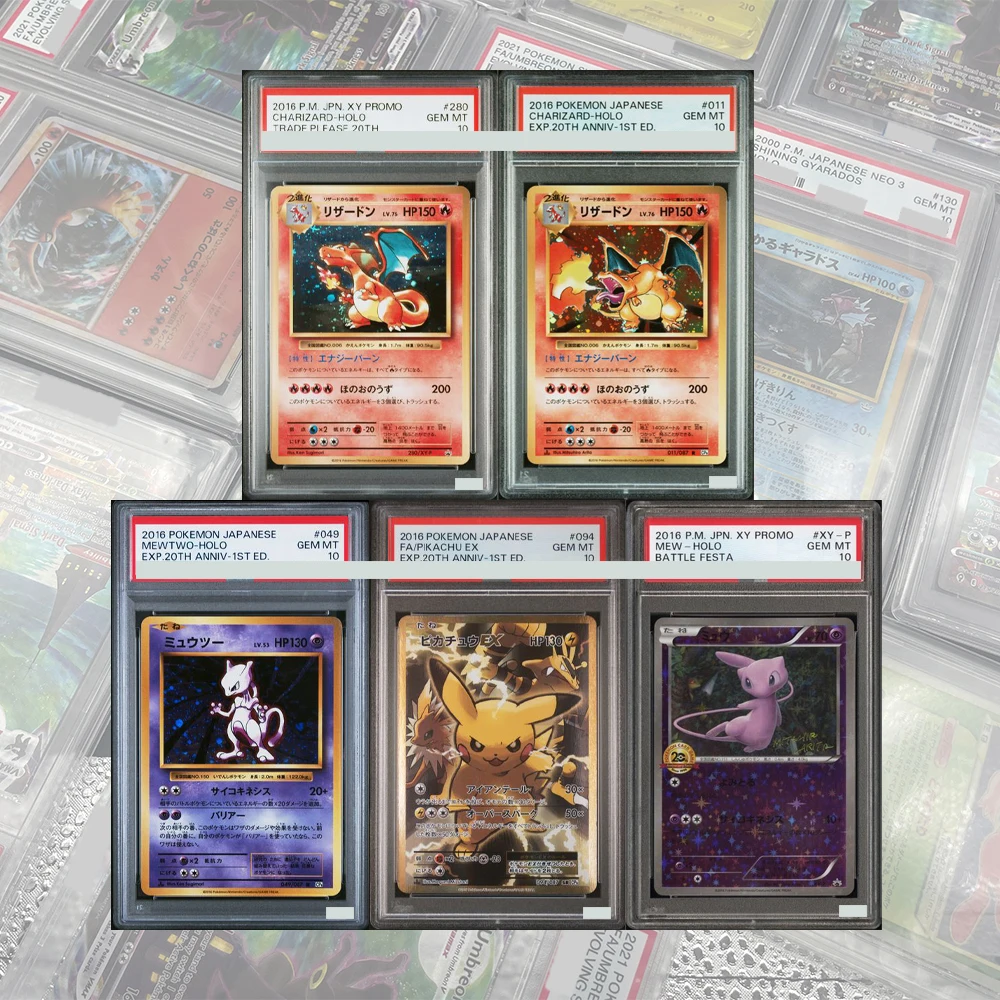 20주년 기념판-1판 시리즈 MEW-HOLO CHARIZARD-HOLO MEWTWO-HOLO 카드 DIY 프록시 PTCG 등급별 컬렉션 카드 GEM MT10 어린이 선물