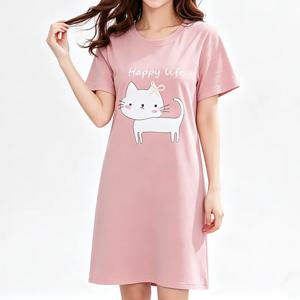 귀여운 고양이 여성용 나이트가운 패션 나이트웨어 여름 나이트드레스 만화 여성용 잠옷 플러스 사이즈 파자마