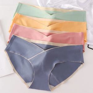 5PCS 코튼 출산 팬티 높은 허리 임신 팬티 임신 여성을위한 조절 가능한 배꼽 지원 팬티 솔리드 컬러 팬티