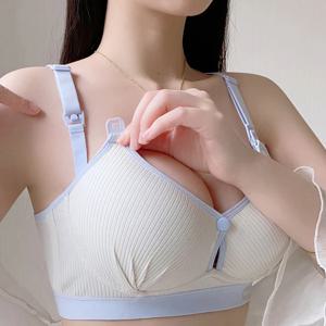 새로운 순수 코튼 더블 버튼 모유 수유 브래지어 얇은 모아진 안티 처짐 없음 스틸 링 부드럽고 편안한 여성 속옷
