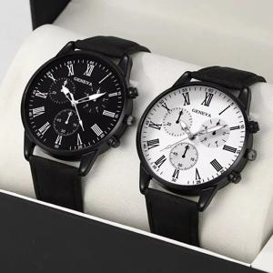 MSCXDK 브랜드 2PCS 세트 커플 패션 캐주얼 가죽 시계 숙녀 간단한 다이얼 석영 손목 시계 드레스 시계 Montre Femme