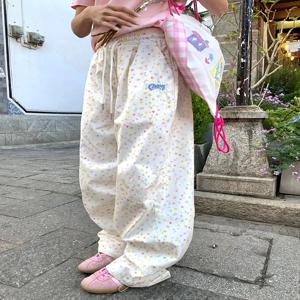 Zoki Stars 인쇄 편지 카고 바지 여성 달콤한 패션 높은 허리 넓은 다리 바지 캐주얼 느슨한 Preppy 스타일 여성 귀여운 바지