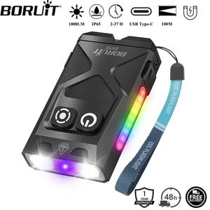 BORUiT EV15 UV LED EDC 플래시라이트 1000LM 타입-C 충전식 작업등 자석 클립 방수 캠핑 포켓 랜턴