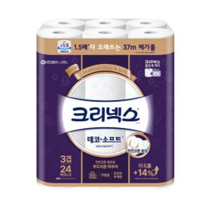 크리넥스 3겹 데코소프트 37m 24롤 메가롤 화장지 휴지