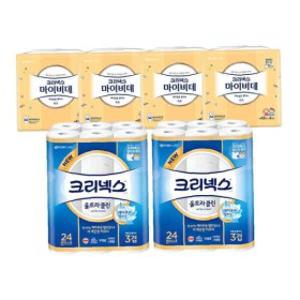 크리넥스 3겹 울트라클린 25m 24롤 2개+마이비데 키즈 캡 42매 4입 4개 274610