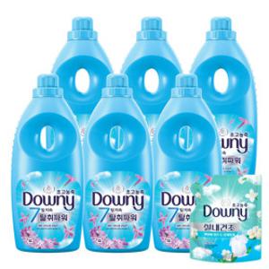 다우니 탈취파워 레몬그라스와 라일락 초고농축 섬유유연제 본품/1L 6개 + 프레시클린 200ml 1개 증정