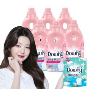 다우니 실내건조 플로럴 블로썸 초고농축 섬유유연제 본품 1L 6개 + 실내건조 프레시클린 200ml 1개 증정