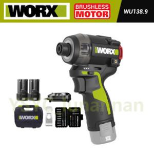 Worx 웍스 WU138 오일 압력 소음 감소 충전임팩드라이버 전기드릴 12V 2.0Ah 배터리2개 +WA1626.1 비트세트
