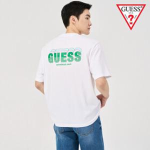 게스 유니 등판 비비드로고 세미오버핏 반팔티 NO2KE436