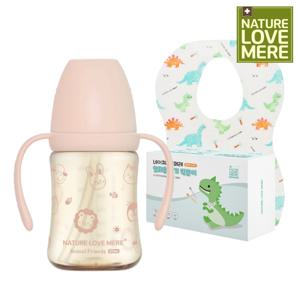 네이쳐러브메레 애니멀프렌즈 PPSU 빨대컵 210ml + 방수 일회용 턱받이(20매) 1개