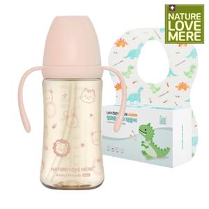 네이쳐러브메레 애니멀프렌즈 PPSU 빨대컵 300ml + 방수 일회용 턱받이(20매) 1개