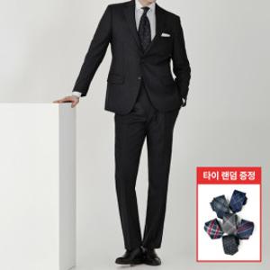 (롯데백화점)블랙 순모 울100 수트 스트라이프 포멀핏 3계절 클래식 정장 + 타이증정