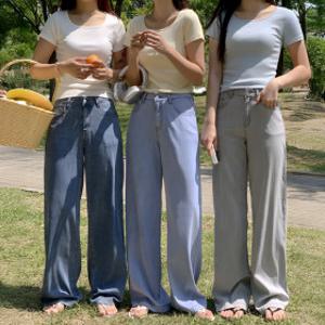 자체제작 하이웨스트 쿨링 텐셀 롱 와이드 데님 3칼라/쿨링텐셀와이드데님