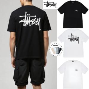 브랜드 정품 스투시 남녀공용 베이직 반팔 오버핏 STUSSY 로고 기본 티셔츠 루즈핏 블랙 화이트 남자 여