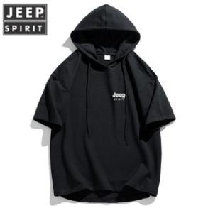 JEEP SPIRIT 후드 남자 반팔 티 여름 순면 반팔 티