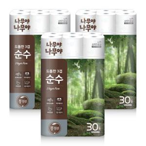 잘풀리는집 나무야나무야 도톰한3겹 순수 화장지 27m x 30롤 x 3팩