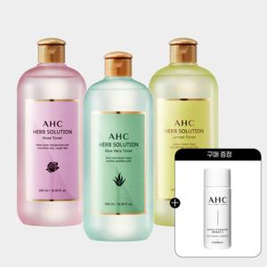 AHC 허브솔루션 토너 500ml 2개 (알로에베라/로즈/레몬 중 교차선택)+(증정) 에센스 20ml