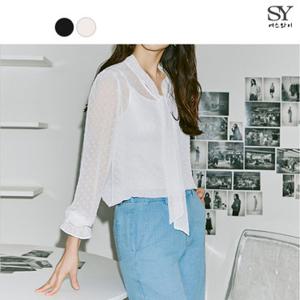 [홈쇼핑인기]에스와이 도트 시스루 타이 블라우스+이너 SET