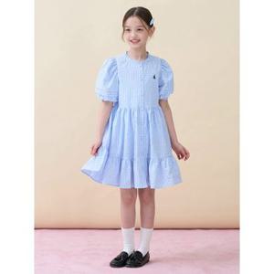 [빈폴키즈] 시어서커 깅엄체크 반소매 원피스  스카이 블루 (BI6471G02Q)