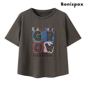 [보니스팍스] 빈티지 컬러 레터링 반팔 티셔츠 (XQ2LW029L0)