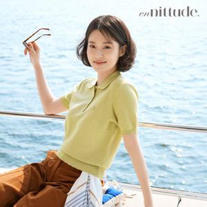 엔니튜드 26SS 린넨 카라 니트 1종 올리브 모바일한정컬러