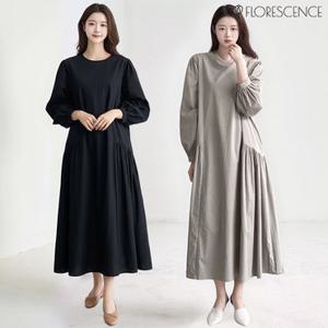 [루미루나]벌룬라인주름롱원피스(색상선택)