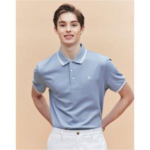 헤지스 남성 25SS AIRY TWILL 블루 더블 팁 배색 카라 티셔츠 HZTS5B437B1
