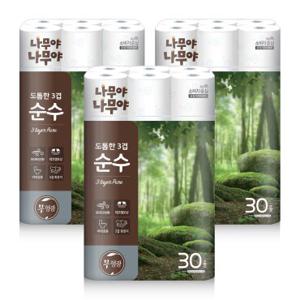잘풀리는집 나무야나무야 도톰한3겹 순수 화장지 27m x 30롤 x 3팩