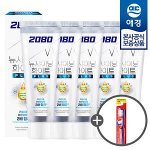 [애경] 2080 뉴샤이닝 화이트 플러스 미백/불소 치약 140g x5개 +칫솔 1입 추가증정