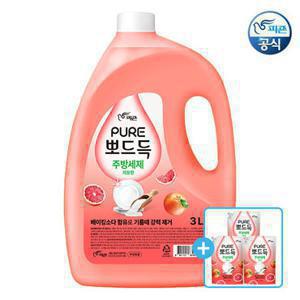 피죤 퓨어 대용량 주방세제 뽀드득 (총 6.6L) 3L 용기 1개 + 1.2L 리필 x 3개