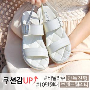 [주문폭주] 바닐라슈 비컴즈 투라인 퀼팅 쿠션 탄력창 웨지힐 샌들 3cm