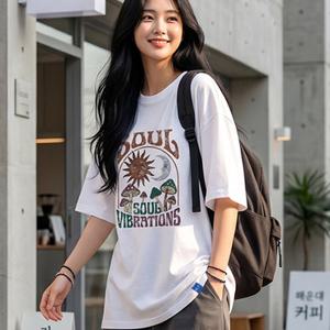남여공용 순면 반팔티 오버핏 프린팅 반팔티셔츠 빅사이즈 반팔/면티/라운드티/무지티