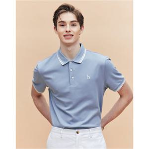 헤지스 남성 25SS AIRY TWILL 블루 더블 팁 배색 카라 티셔츠 HZTS5B437B1