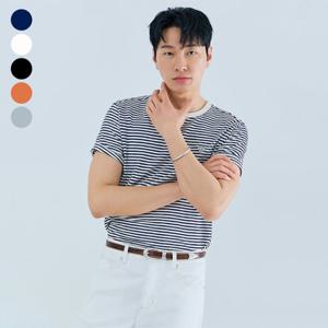 [게스][26SS] 남여공용 레귤러핏 슬럽스트라이프 반팔티셔츠 NQ2KE403 [정가 49,000원]